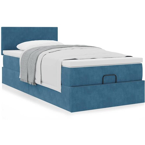 VidaXL Otomanski posteljni okvir z vzmetnico moder 90x190 cm žamet Slike