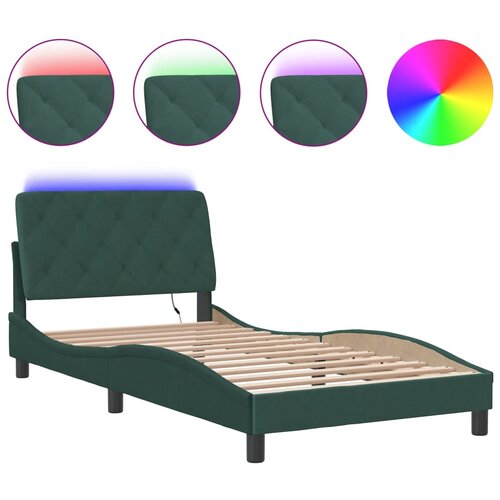 VidaXL Okvir kreveta s LED svjetlima tamnozeleni 100x200 cm bar&amp;scaron;unasti Slike