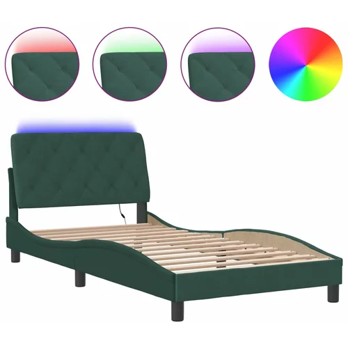 vidaXL Okvir kreveta s LED svjetlima tamnozeleni 100x200 cm baršunasti