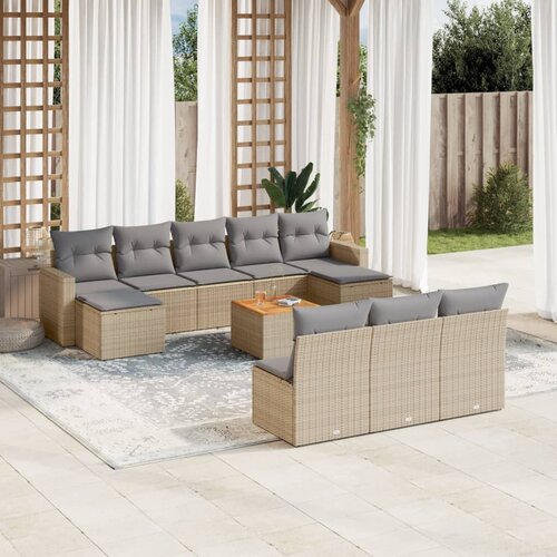 vidaXL 11-dijelni set vrtnih sofa od poliratana s jastucima bež Cijene