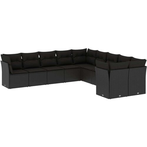 vidaXL 10-dijelni set vrtnih sofa s jastucima crni od poliratana Cene