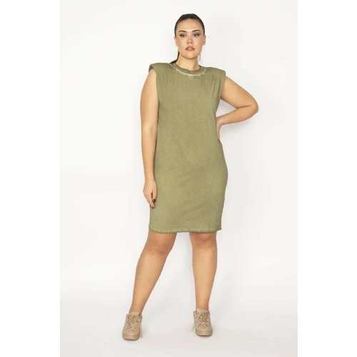 Şans Women's Plus Size Green Cotton Fabric Padded Shoulders Sports Dress