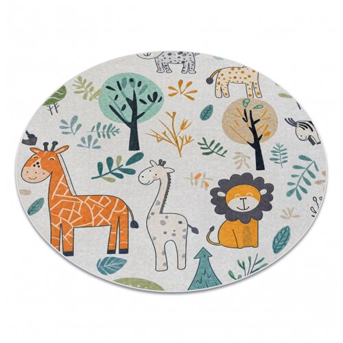 RugsX BAMBINO 61570 krog pralna preproga Živali, Afrika za otroke protizdrsna - krema / zelena cercle 80 cm, (5000359042) Cene