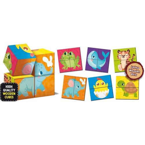 Lisciani Montessori Wood puzzle i kocke 2u1, 28 dijelova Slike