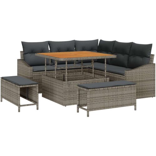  8-dijelni vrtni kauč set s jastučićima sivi Poli ratan akacija  kauč za 2 osobe s jastučićima sivi Poli ratan  3-dijelni vrtni s Cijene