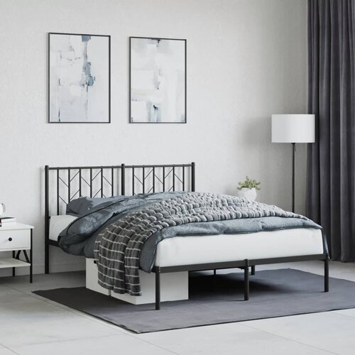 VidaXL Kovinski posteljni okvir z vzglavjem črn 140x200 cm Slike