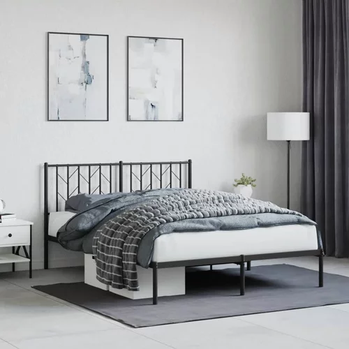vidaXL Kovinski posteljni okvir z vzglavjem črn 140x200 cm