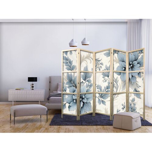  Japanski paravan - Turquoise Flowers in Retro Ambiance - Floral Ornaments Cene