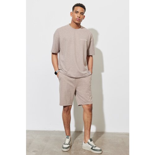 AC&Co / Altınyıldız Classics Men's Brown Melange Standard Fit Normal Cut Cotton Comfort Knitted Shorts Slike