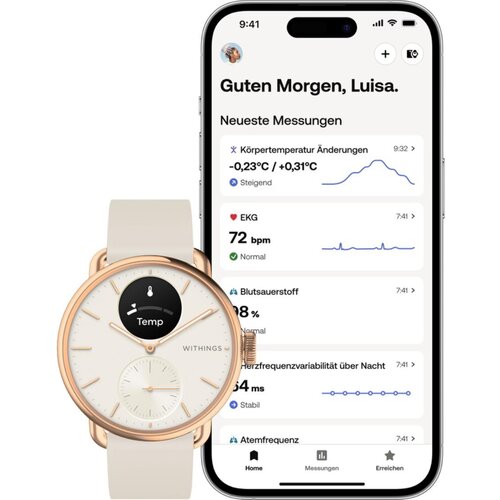 Withings scanwatch 2 38mm zlatna pametna bijelo/ružicasto hibridna sat s ekg-om i oksimetrom. Slike