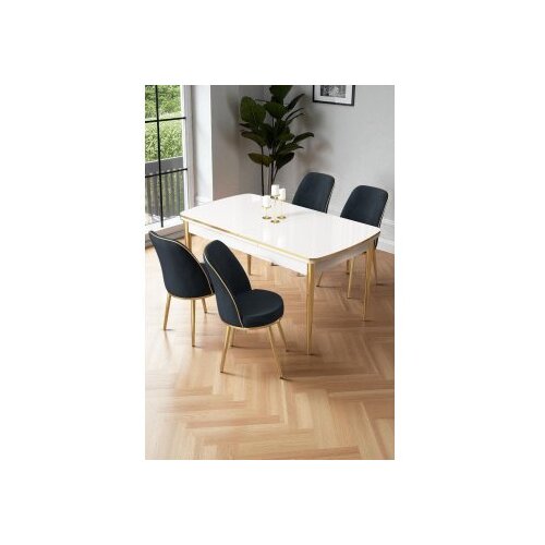 Hanah home Rasklopivi trpezarijski sto i stolice (5 delova) Nira White Gold Anthracite Cene