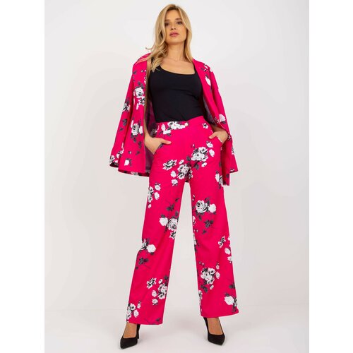 Fashion Hunters Fuchsia wide fabric trousers with rose suits Slike