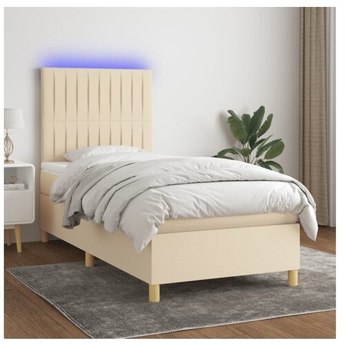 VidaXL Box spring postelja z vzmetnico LED krem 90x190 cm bl Slike