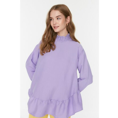 Trendyol Lilac Collar and Cuffs Gipe Detailed Woven Tunic Cene