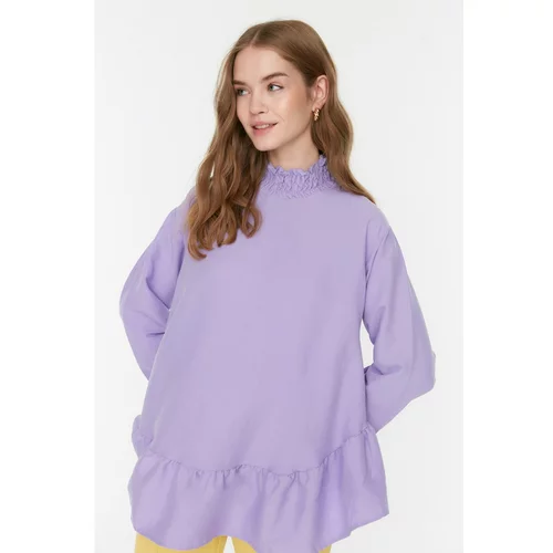 Trendyol Lilac Natural Fabric Collar and Cuffs Gipe Detailed Woven Tunic