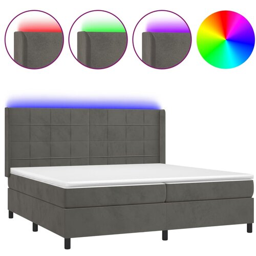 VidaXL Box spring postelja z vzmetnico LED temno siva 200x200 cm žamet, (20932398) Slike
