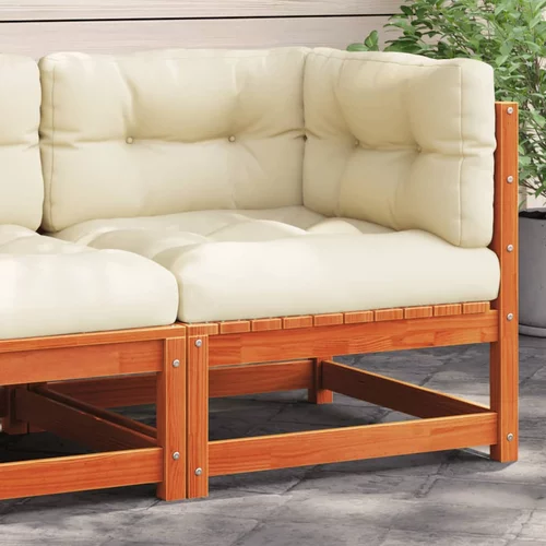 vidaXL Vrtni kotni kavč z blazinami voščeno rjava trdna borovina