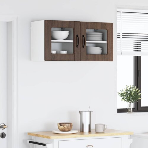  Zidni stakleni ormarić 2 pcs Smeđi hrast 40 x 31 x 40 cm Slike