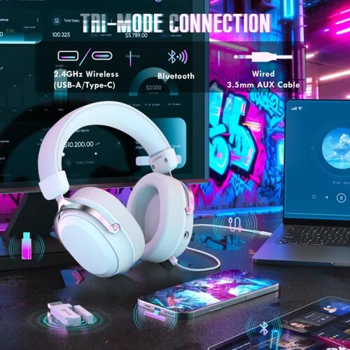 Attack Shark bežične gaming slu&amp;scaron;alice L30PRO 50mm/7.1 Surround/TriMode/Aluminium/1100mAh/White Slike