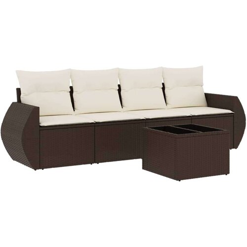 VidaXL 5-dijelni set vrtnih sofa s jastucima poliratan smeđi Slike