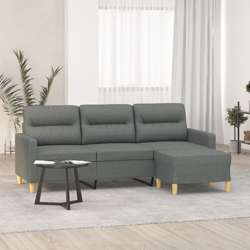 VidaXL Kavč trosed s stolčkom za noge temno siv 180 cm blago Slike