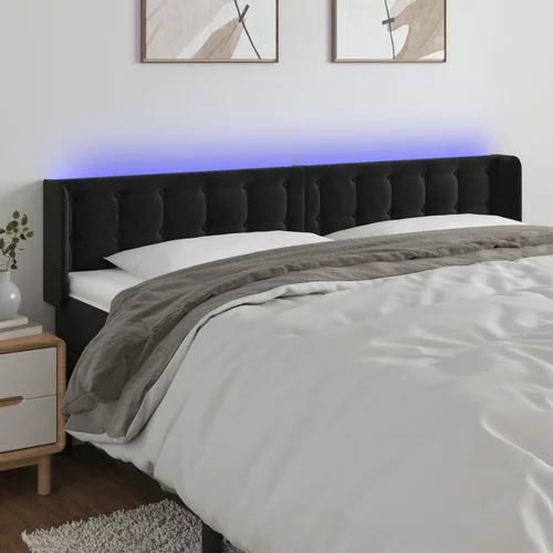 vidaXL LED posteljno vzglavje črno 163x16x78/88 cm žamet