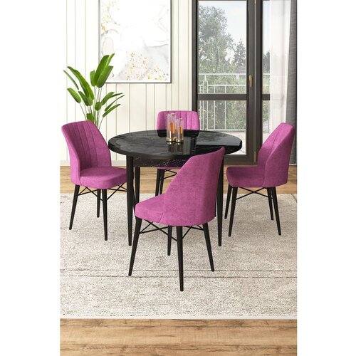Hanah home Rox - Black Marble, Purple Black MarblePurple Dining Table & Chairs Set (5 Pieces) Cene