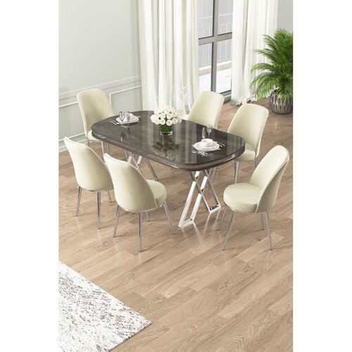 Hanah home Set Trpezarijski sto i 6 stolica Lai, krem ​​boje Cene