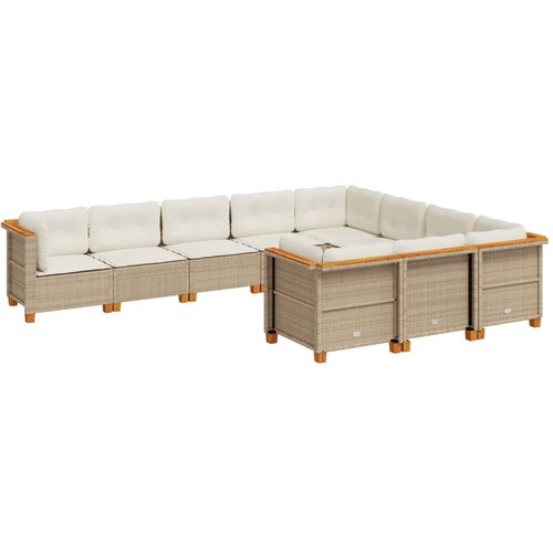  10-dijelni set vrtnih sofa s jastucima bež od poliratana 63.5 x 63.5 x 62 cm Slike