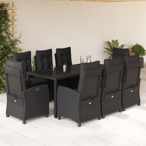  3-dijelni vrtni blagovaonski set s jastucima od poliratana crni Crna 90 cm table length Cijene