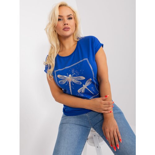 Fashion Hunters Cobalt blue women's blouse plus size with application Slike