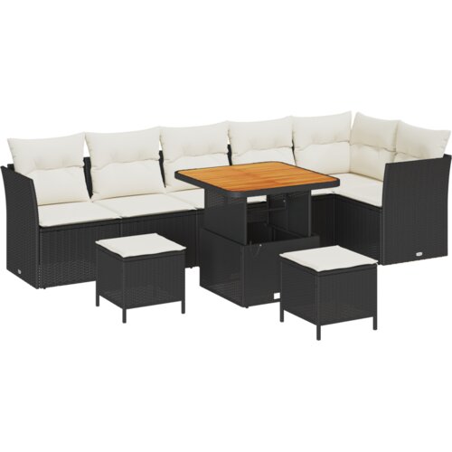 VidaXL 9 komada set vrtnih sofa s jastučićima Crni Poli Ratan Akacija Slike