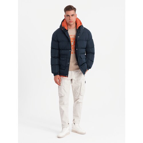 Ombre Warm men&amp;#039;s sports jacket with double hood - navy blue Slike