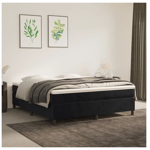  Box spring postelja z vzmetnico črna 160x200 cm žamet Cene