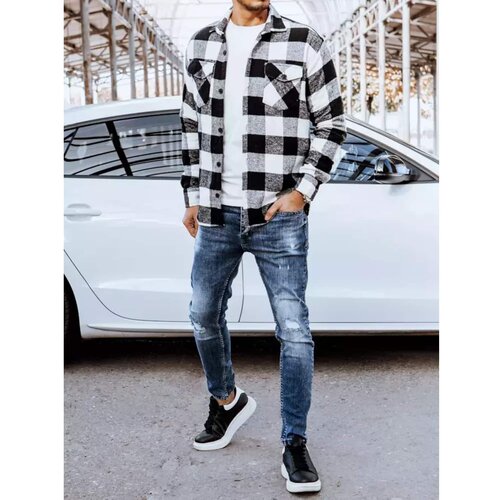 DStreet Men&amp;#039;s black and white flannel shirt DX2244 Slike