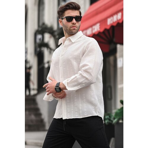 Madmext Ecru Patterned Long Sleeve Men's Shirt 6734 Slike