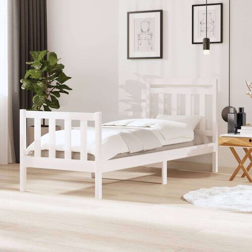  Posteljni okvir bel iz trdnega lesa 90x200 cm, (20645830) Cene