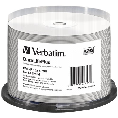 Verbatim 1x50 DVD-R 4,7GB 16x white wide thermal print. NO-ID Slike