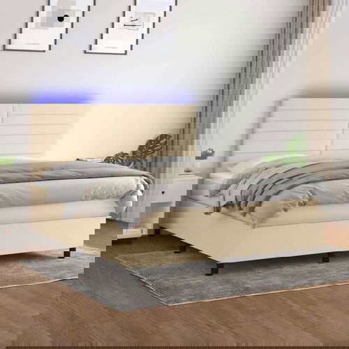 Krevet box spring s madracem LED krem 180x200 cm od tkanine Cijene