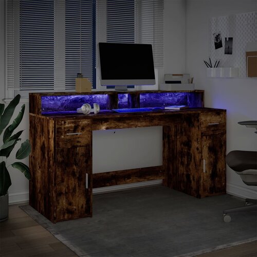 Radni stol s LED svjetlima boja hrasta 160x55x91 cm drveni Slike