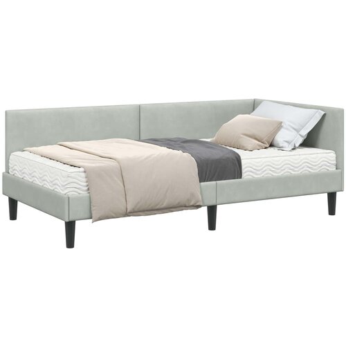  Kutni krevetni okvir s madracem 2 kom. Svjetlosiva 90 x 200 cm Slike