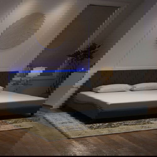 vidaXL Posteljni okvir z LED lučkami temno siva 200x200 cm žamet Cene