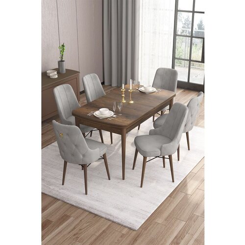 Hanah home Are - Baroque, Grey BaroqueGrey Extendable Dining Table & Chairs Set (7 Pieces) Cene