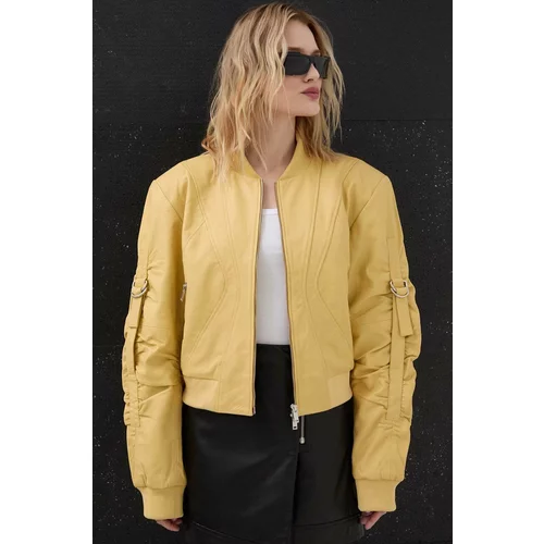 Gestuz Kožna bomber jakna za žene, boja: žuta, za prijelazno razdoblje