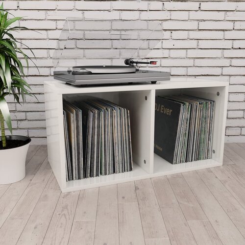 vidaXL Kutija za pohranu vinilnih ploča sjajna bijela 71x34x36 cm drvo Cijene