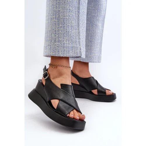 PE2 Women's Black Platform and Wedge Sandals in Eco Leather Vaiara