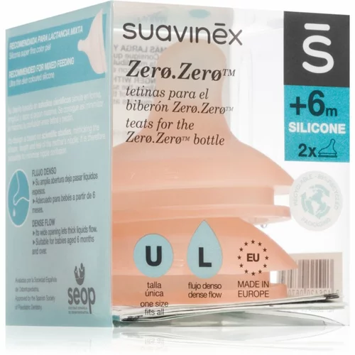 Suavinex Zero Zero Bottle Teat cucelj za stekleničko L Dense Flow 6 m+ 2 kos