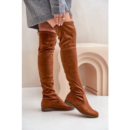 PH2 Knee High Flat Heel Boots Made Of Eco Suede Camel Linnithia Slike