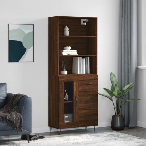 The Living Store Visoka komoda rjav hrast 69,5x34x180 cm inženirski les - Visoka Omarica, (21429521) Slike