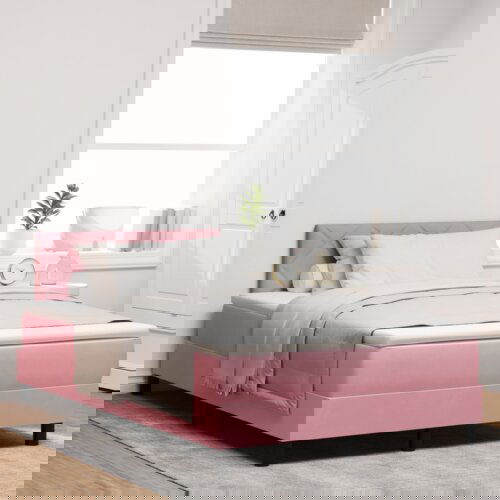 Box Spring Postelja z Mattresom Roza Mala Dvojna Žamet, (22052323) Slike